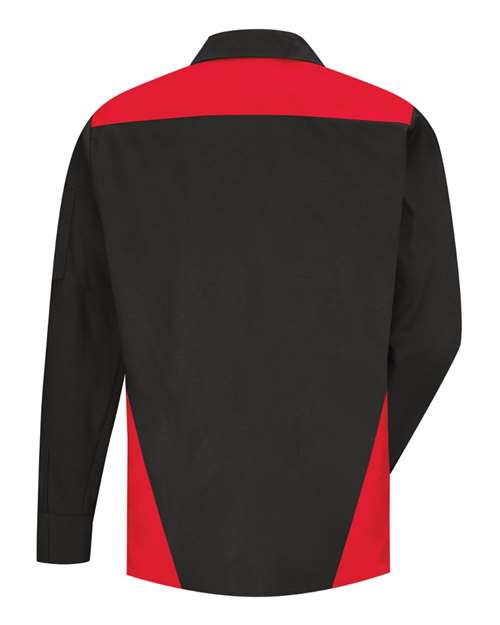 Custom EmbroideredRed Kap Men's Long Sleeve Tri-Color Shop Shirt 9267 Black/ Red/ Charcoal
