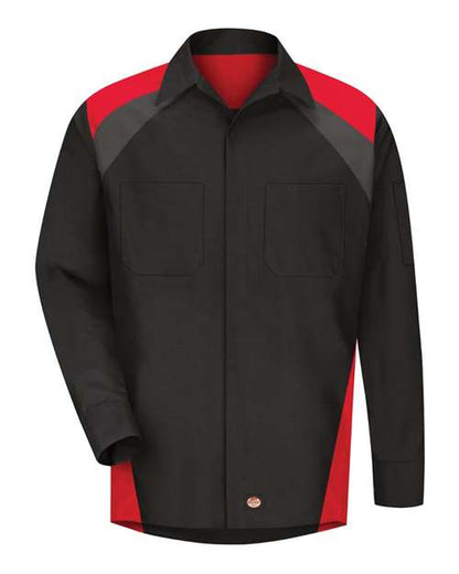 Red Kap Long Sleeve Tri-Color Shop Shirt SY18 Custom Embroidered Business Logo