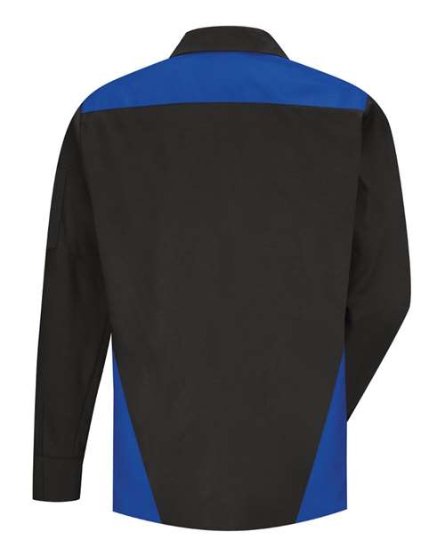 Custom EmbroideredRed Kap Men's Long Sleeve Tri-Color Shop Shirt 9267 Black/ Royal Blue/ Light Grey