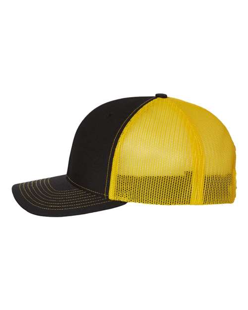 Richardson Snapback Trucker Cap 112 Black/ Yellow Custom Embroidered Business Logo