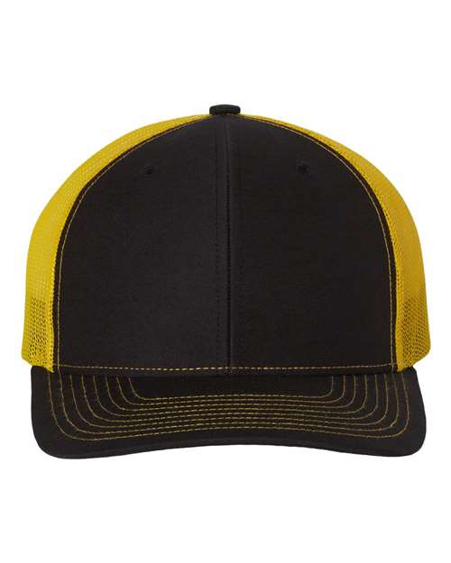 Richardson Snapback Trucker Cap 112 Black/ Yellow Custom Embroidered Business Logo