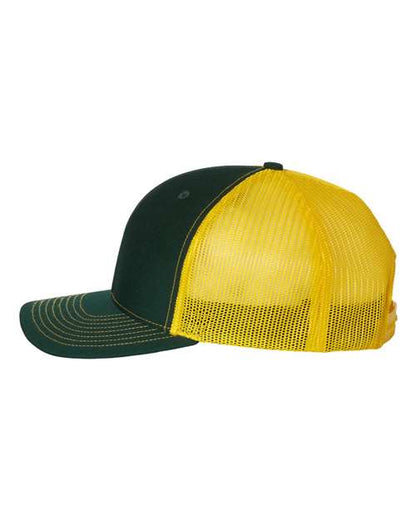 Richardson Snapback Trucker Cap 112 Dark Green/ Yellow Custom Embroidered Business Logo