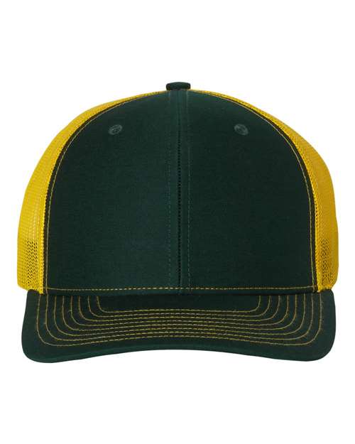 Richardson Snapback Trucker Cap 112 Dark Green/ Yellow Custom Embroidered Business Logo