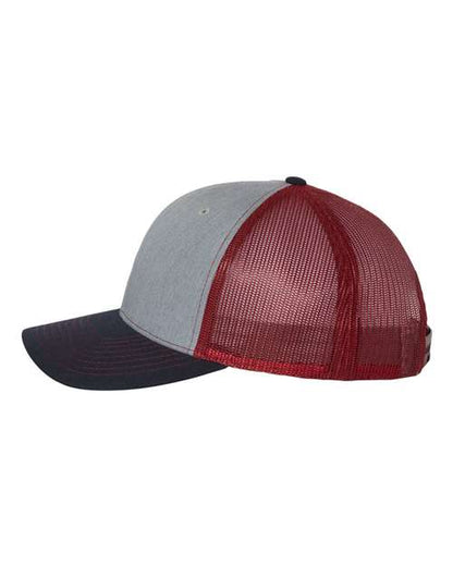 Richardson Snapback Trucker Cap 112 Heather Grey/ Cardinal/ Navy Custom Embroidered Business Logo