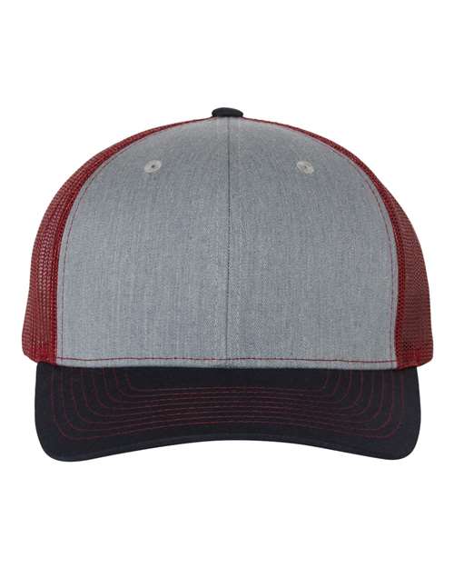 Richardson Snapback Trucker Cap 112 Heather Grey/ Cardinal/ Navy Custom Embroidered Business Logo