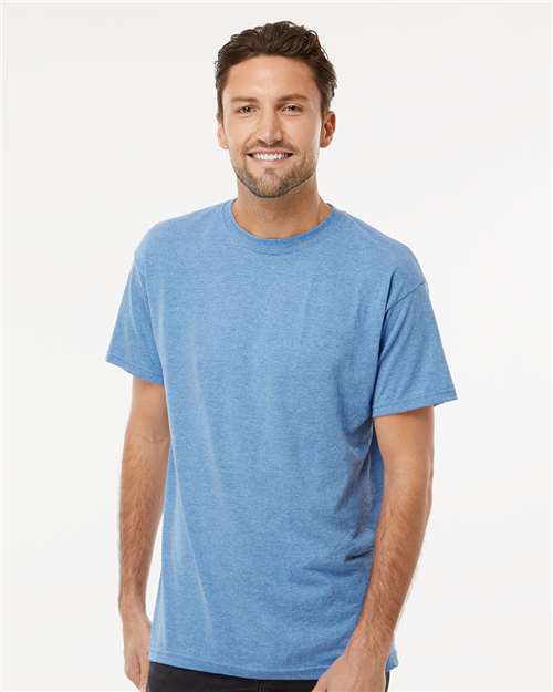 Custom Embroidered  M&O Gold Soft Touch T-Shirt 4800 Light Blue Heather