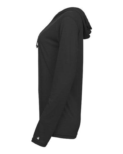 Badger Women's Tri-Blend Surplice Long Sleeve Hooded T-Shirt 4965 Black
