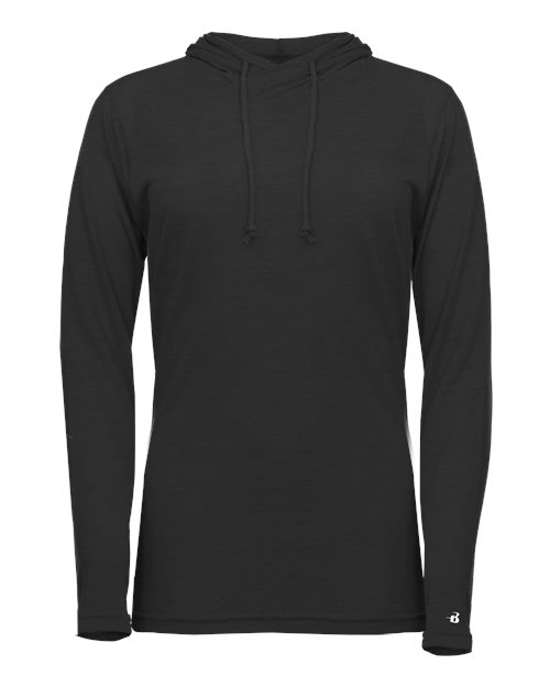 Badger Women's Tri-Blend Surplice Long Sleeve Hooded T-Shirt 4965 Black