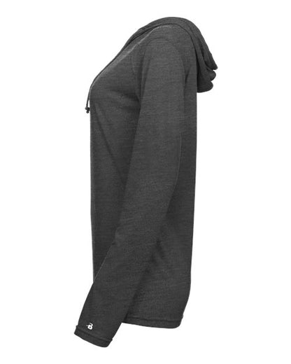 Badger Women's Tri-Blend Surplice Long Sleeve Hooded T-Shirt 4965 Black Heather