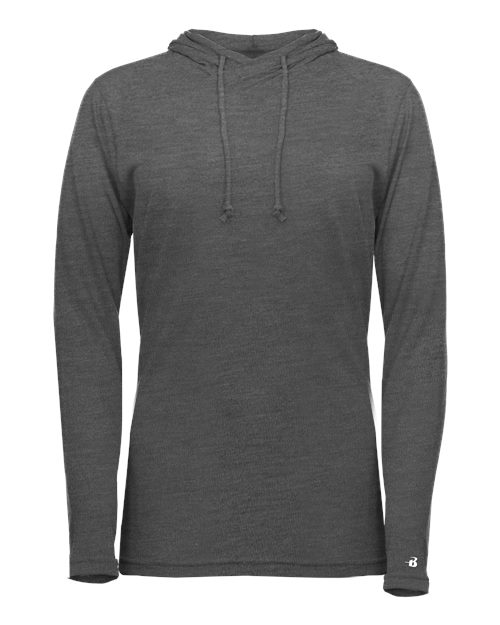 Badger Women's Tri-Blend Surplice Long Sleeve Hooded T-Shirt 4965 Black Heather