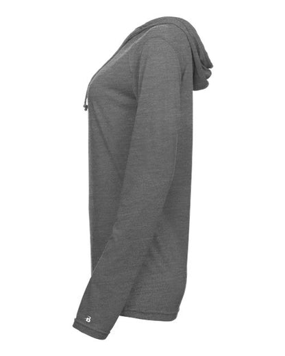 Badger Women's Tri-Blend Surplice Long Sleeve Hooded T-Shirt 4965 Graphite Heather