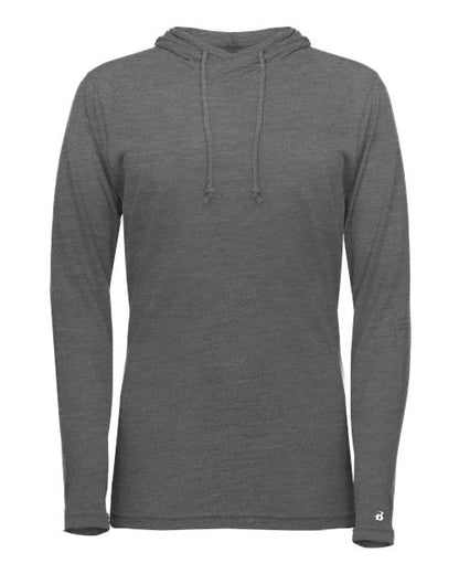 Badger Women's Tri-Blend Surplice Long Sleeve Hooded T-Shirt 4965 Graphite Heather