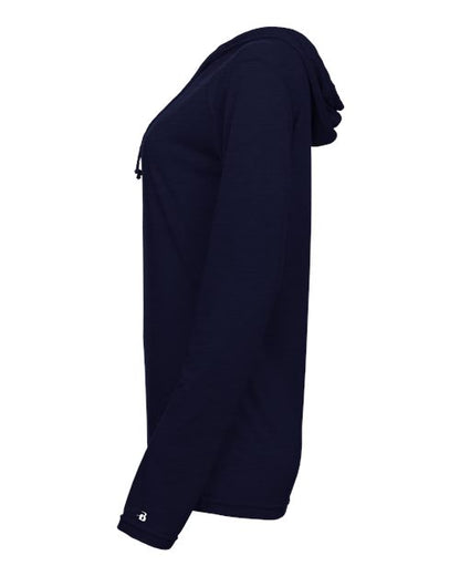 Badger Women's Tri-Blend Surplice Long Sleeve Hooded T-Shirt 4965 Navy
