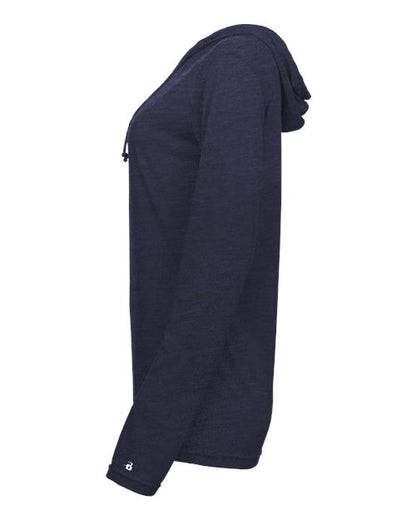 Badger Women's Tri-Blend Surplice Long Sleeve Hooded T-Shirt 4965 Navy Heather