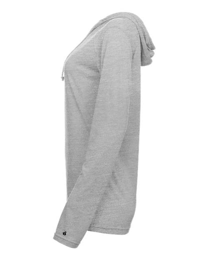 Badger Women's Tri-Blend Surplice Long Sleeve Hooded T-Shirt 4965 Oxford