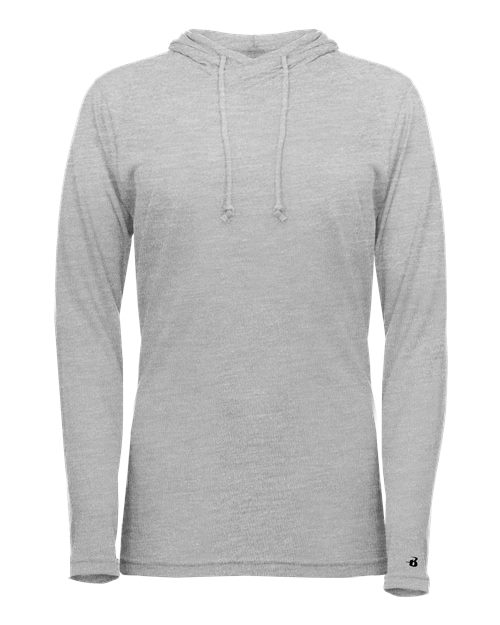 Badger Women's Tri-Blend Surplice Long Sleeve Hooded T-Shirt 4965 Oxford