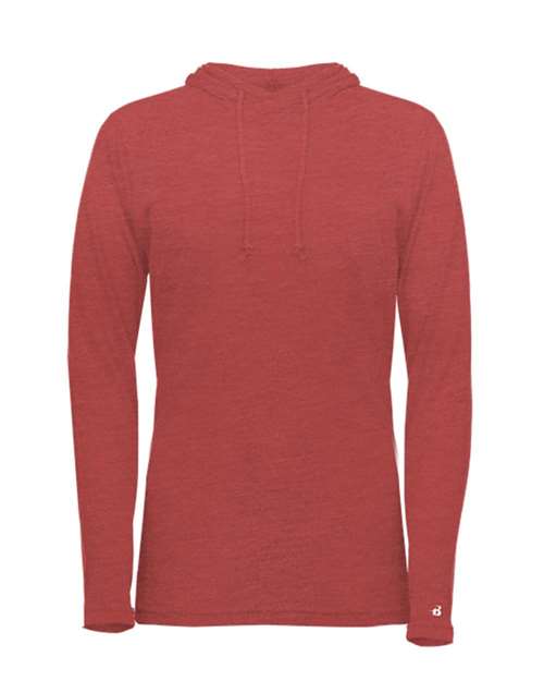 Badger Women's Tri-Blend Surplice Long Sleeve Hooded T-Shirt 4965 Red Heather
