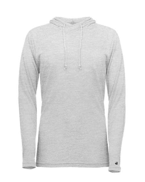 Badger Women's Tri-Blend Surplice Long Sleeve Hooded T-Shirt 4965 White