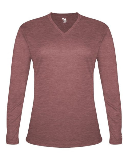 Badger Women's Tri-Blend Long Sleeve T-Shirt 4964 Maroon Heather