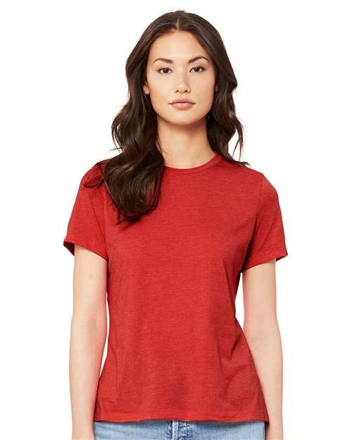 Custom Embroidered  BELLA + CANVAS Women’s Relaxed Fit Heather CVC Tee 6400CVC Heather Red
