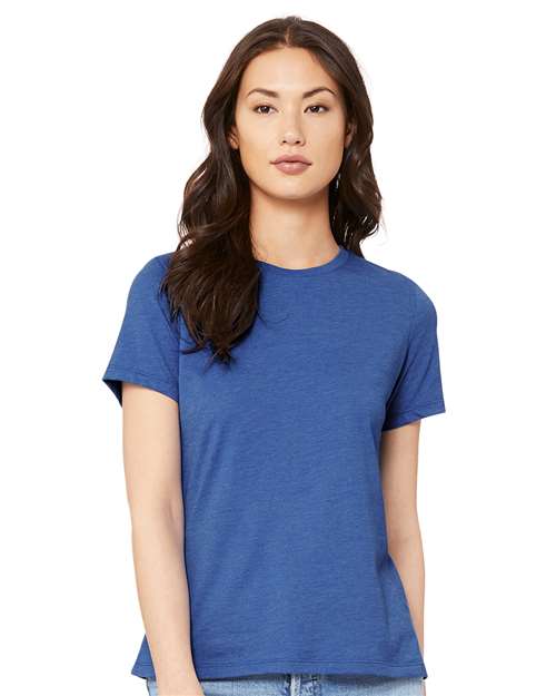 Custom Embroidered  BELLA + CANVAS Women’s Relaxed Fit Heather CVC Tee 6400CVC Heather True Royal