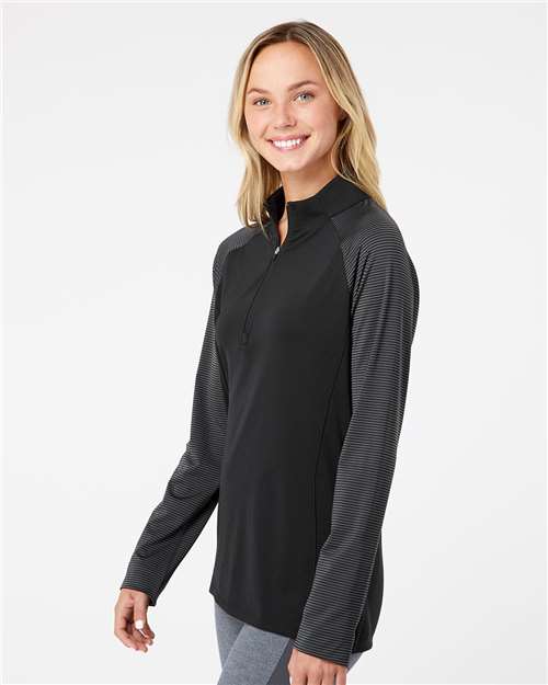 Adidas Women's Stripe Block Quarter-Zip Pullover A521 Custom Embroidered Business Logo