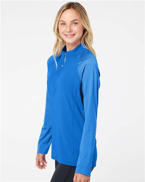 Adidas Women's Stripe Block Quarter-Zip Pullover A521 Custom Embroidered Business Logo