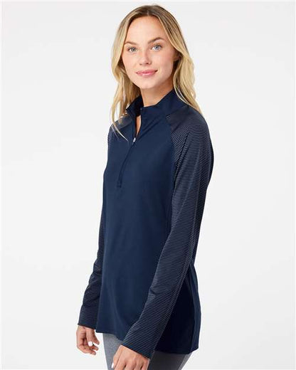 Adidas Women's Stripe Block Quarter-Zip Pullover A521 Custom Embroidered Business Logo