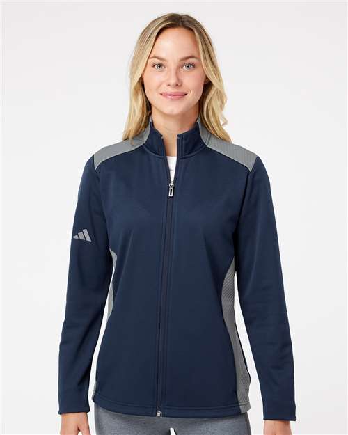 Adidas Women's Textured Mixed Media Full-Zip Jacket A529 Custom Embroidered Business Logo