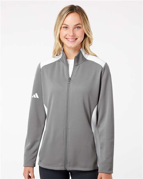 Adidas Women's Textured Mixed Media Full-Zip Jacket A529 Custom Embroidered Business Logo