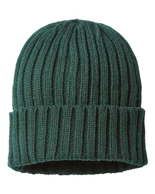 Atlantis Headwear Sustainable Cable Knit Cuffed Beanie SHORE Custom Embroidered Business Logo