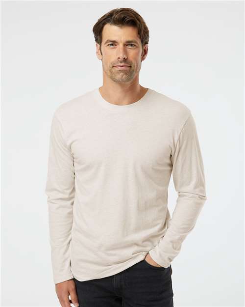 Custom Embroidered  LAT Fine Jersey Long Sleeve Tee 6918 Natural Heather