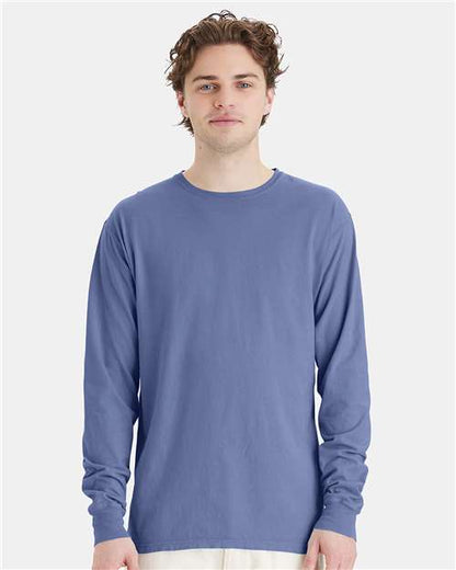 Custom Embroidered  ComfortWash by Hanes Garment-Dyed Long Sleeve T-Shirt GDH200 Frontier Blue