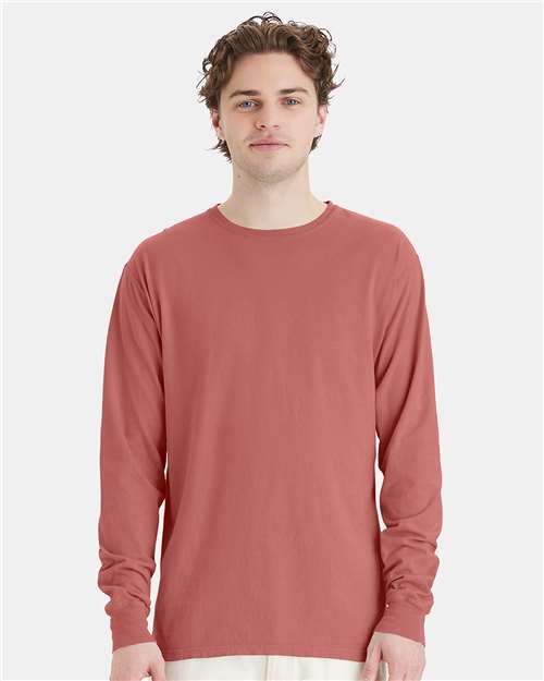 Custom Embroidered  ComfortWash by Hanes Garment-Dyed Long Sleeve T-Shirt GDH200 Nantucket Red