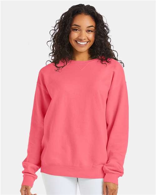 Custom Embroidered  ComfortWash by Hanes Garment-Dyed Crewneck Sweatshirt GDH400 Coral Craze