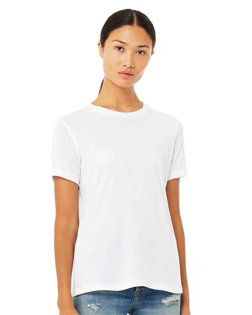 Custom Embroidered  BELLA + CANVAS Women’s Relaxed Fit Heather CVC Tee 6400CVC Solid White Blend