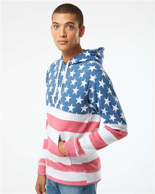 Custom Embroidered  J. America Triblend Fleece Hooded Sweatshirt 8871 Stars & Stripes Triblend