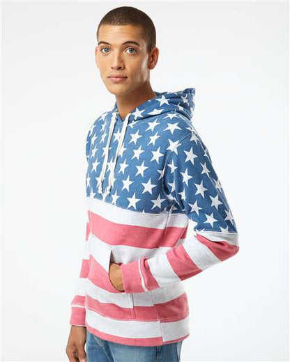 Custom Embroidered  J. America Triblend Fleece Hooded Sweatshirt 8871 Stars & Stripes Triblend