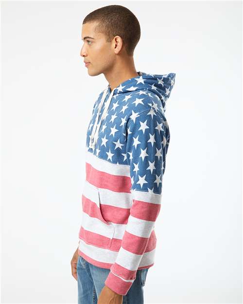 J. America Triblend Fleece Hooded Sweatshirt 8871 Stars & Stripes Triblend
