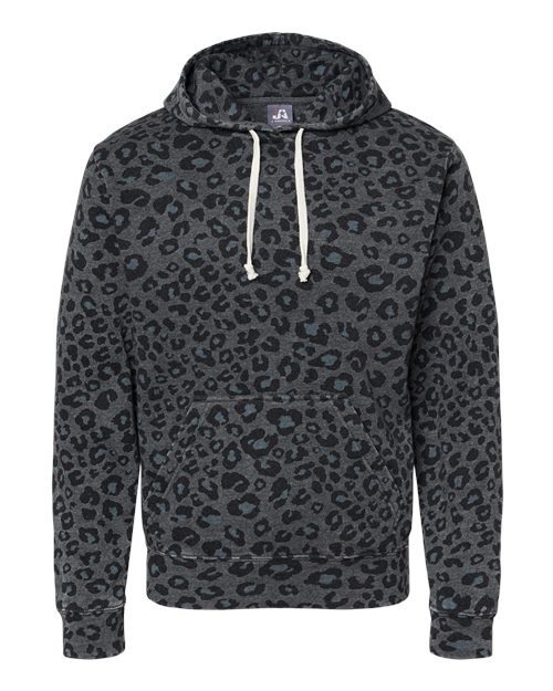 J. America Triblend Fleece Hooded Sweatshirt 8871 Black Leopard Triblend