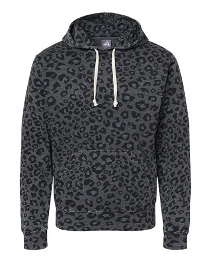 J. America Triblend Fleece Hooded Sweatshirt 8871 Black Leopard Triblend