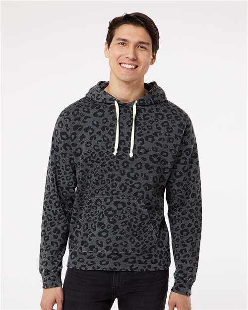 Custom Embroidered  J. America Triblend Fleece Hooded Sweatshirt 8871 Black Leopard Triblend