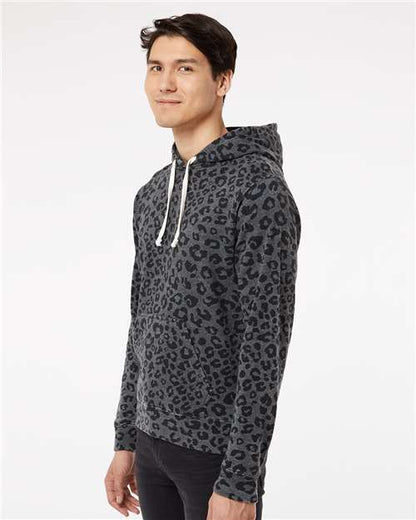 J. America Triblend Fleece Hooded Sweatshirt 8871 Black Leopard Triblend
