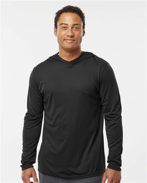 Custom Embroidered  Holloway Momentum Hooded Long Sleeve T-Shirt 222830 Black