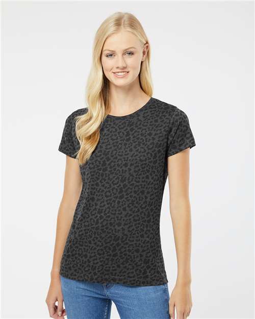 LAT Women's Fine Jersey Tee 3516 Black Leopard