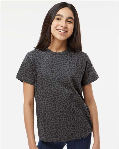 Custom Embroidered  LAT Youth Fine Jersey Tee 6101 Black Leopard