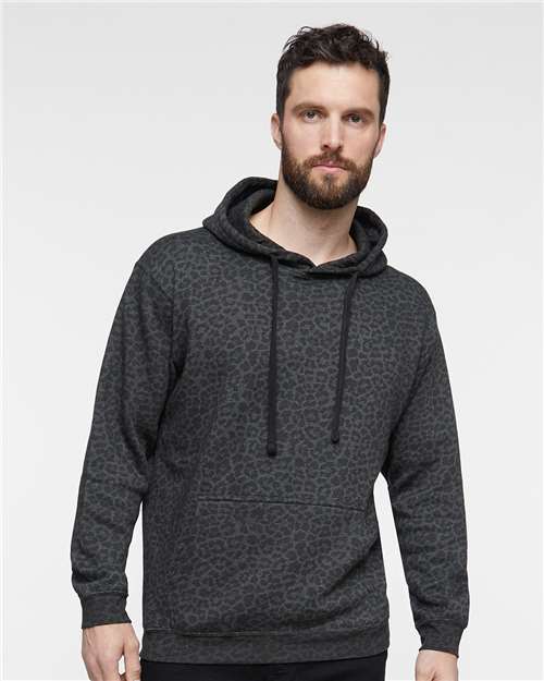 Custom Embroidered  LAT Elevated Fleece Basic Hoodie 6926 Black Leopard