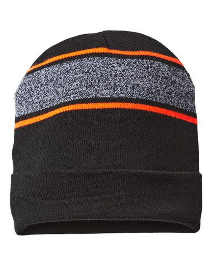 CAP AMERICA USA-Made Variegated Striped Cuffed Beanie RKV12 Custom Embroidered Business Logo