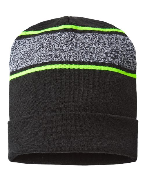 CAP AMERICA USA-Made Variegated Striped Cuffed Beanie RKV12 Custom Embroidered Business Logo