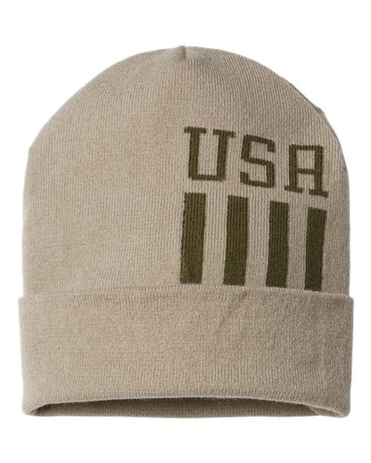 CAP AMERICA USA-Made Patriotic Cuffed Beanie RK12 Custom Embroidered Business Logo